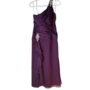 Jade Couture Dress Mother of the Bride Groom Ruched One Shoulder Purple Size 6